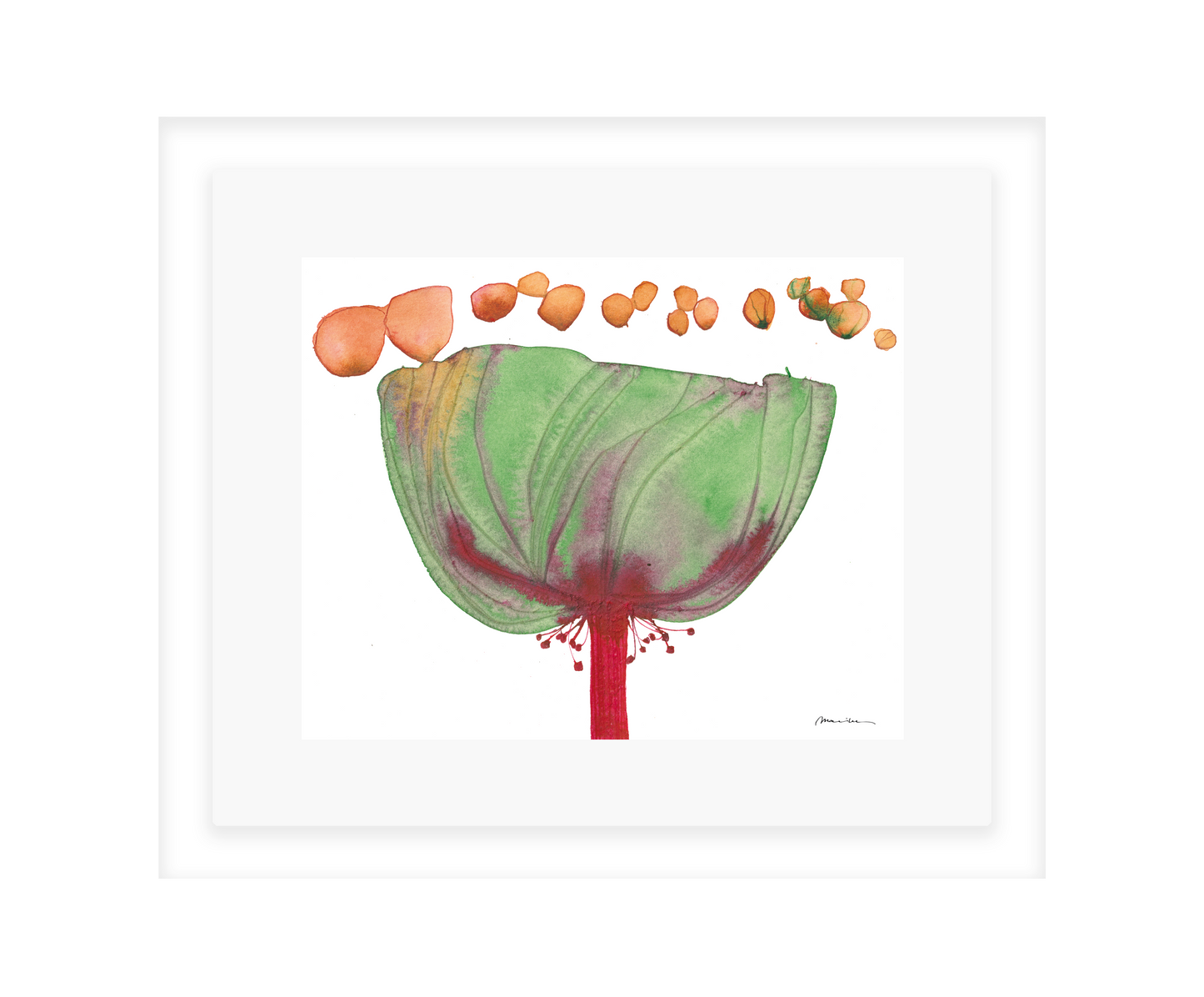 Artistic depiction of a tree with colorful leaves on a white background in a white frame