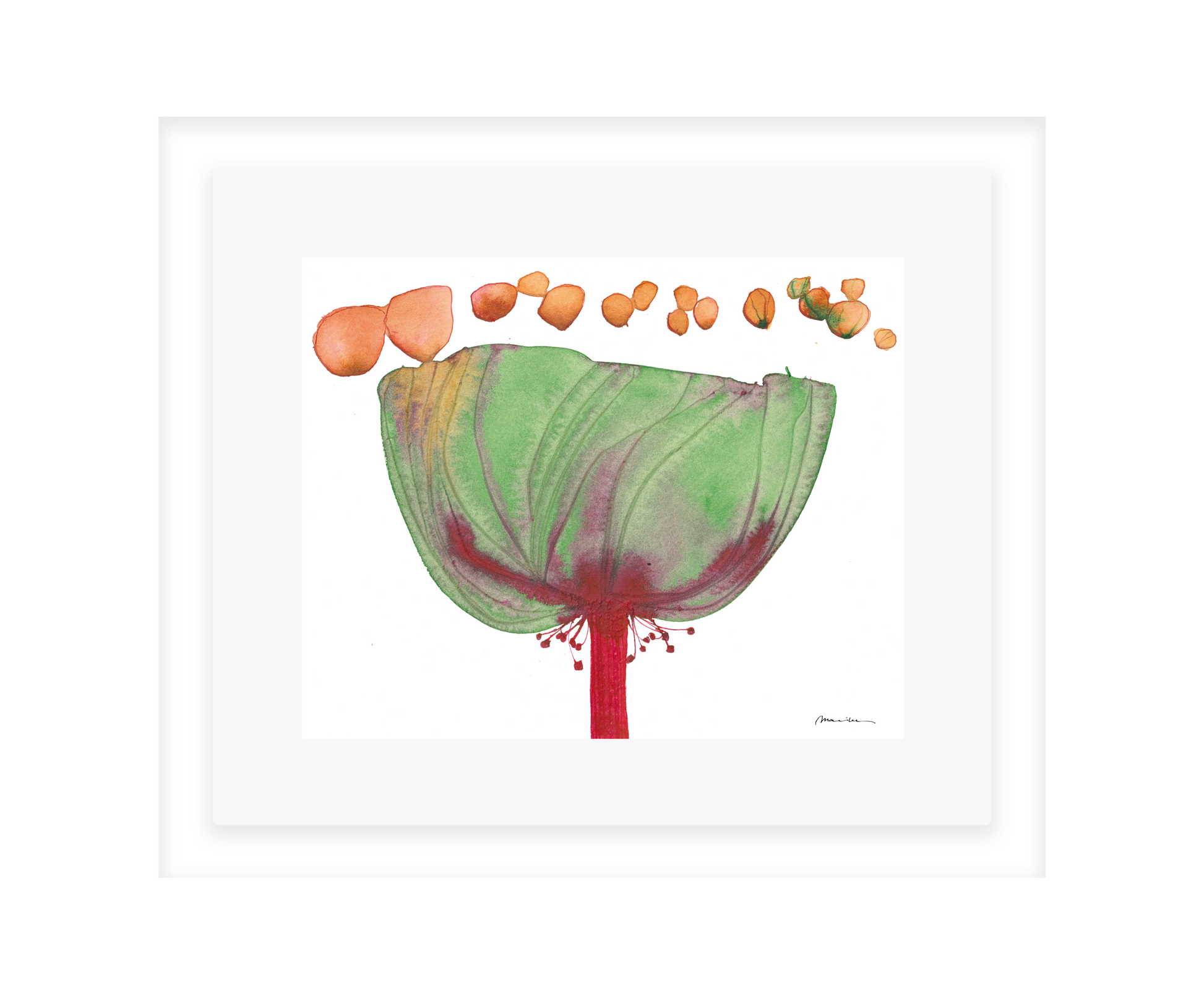 Artistic depiction of a tree with colorful leaves on a white background in a white frame