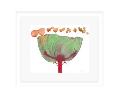 Artistic depiction of a tree with colorful leaves on a white background in a white frame