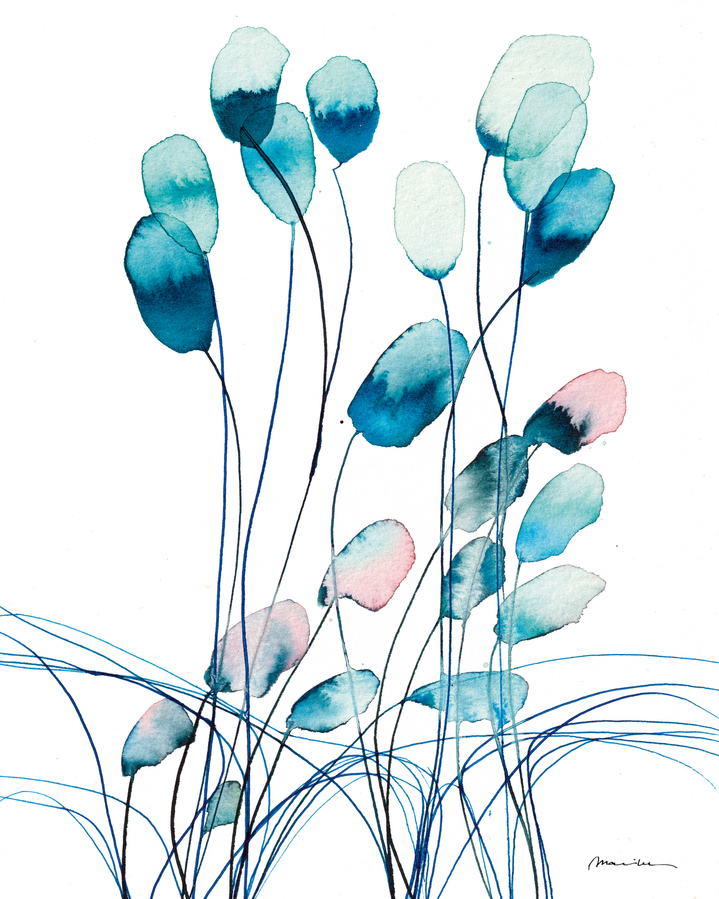 Line Flowers Blue